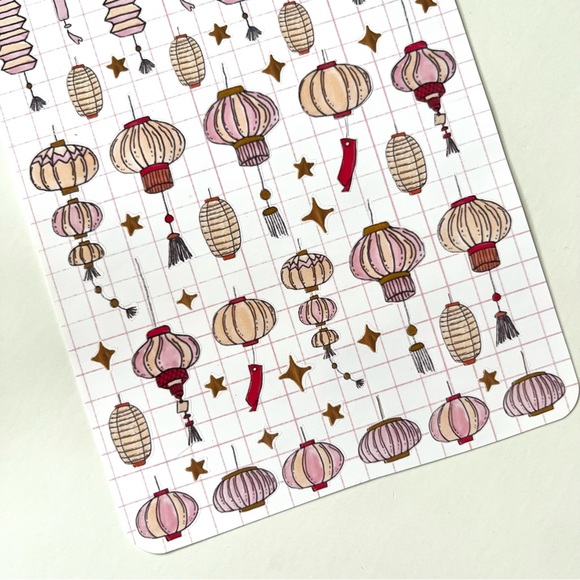 ✨handmade by me✨Chinese pink gold red lanterns planner stickers decorative bujo - Picture 7 of 8